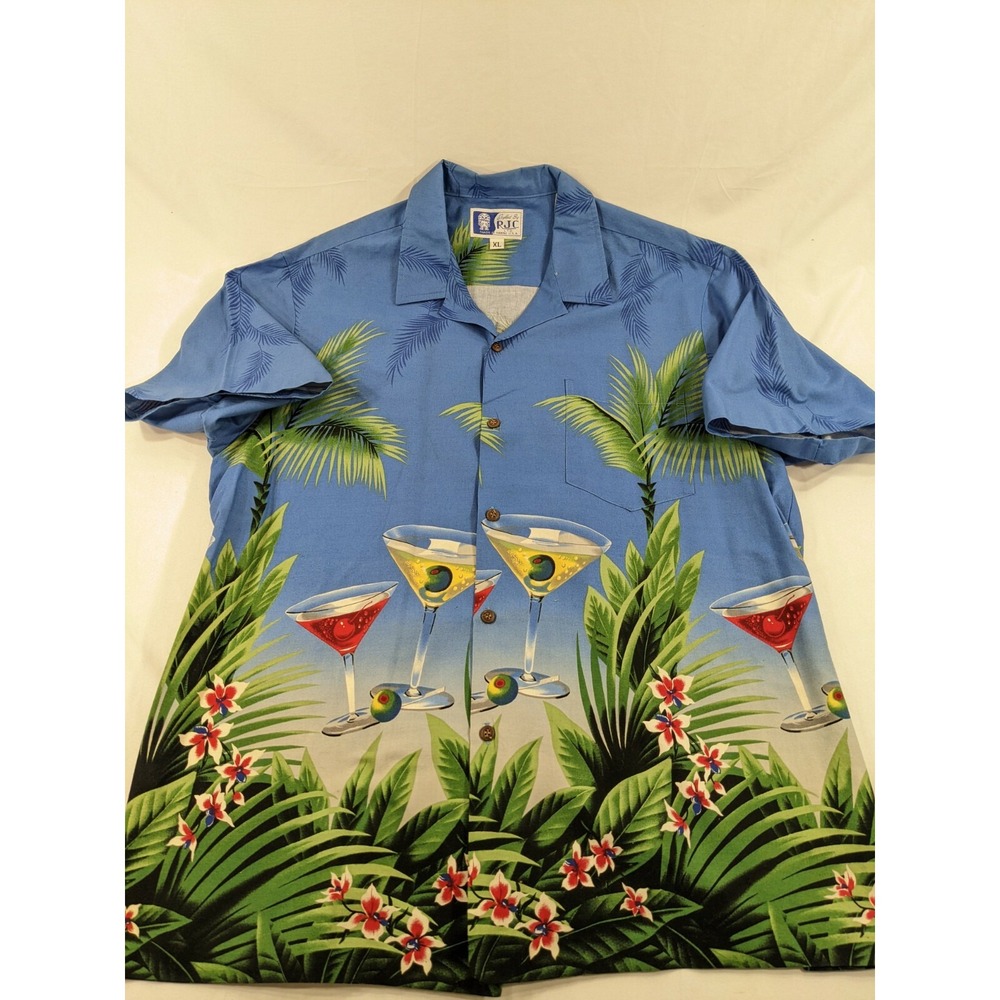 Vintage RJC Hawaiian‎ Shirt Retro Tropical Martini Hawaii USA Made 80s XL